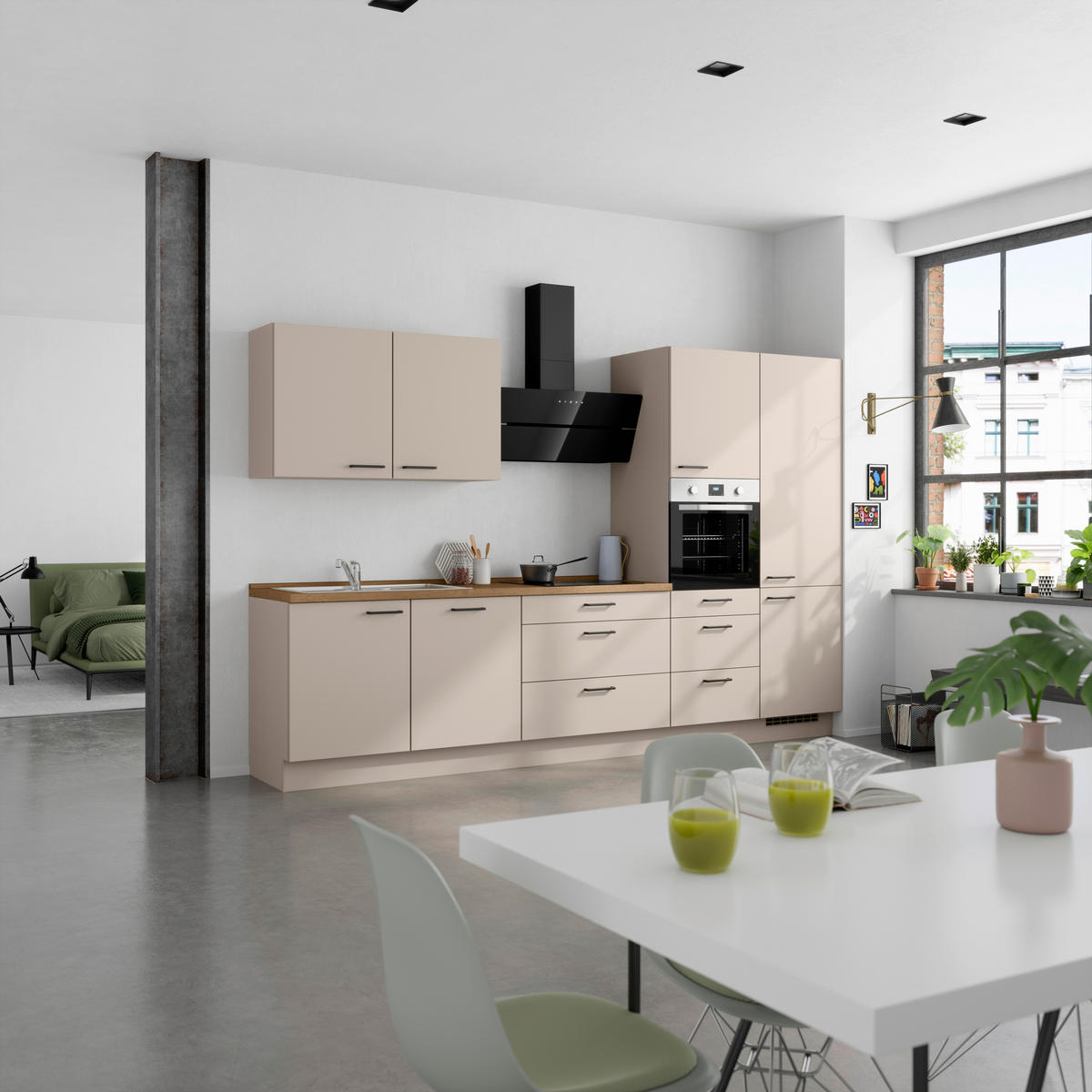 KÜCHENLEERBLOCK 330 cm   in Eichefarben, Sandfarben  - Sandfarben/Eichefarben, MODERN, Holzwerkstoff/Metall (330cm) - Nobilia