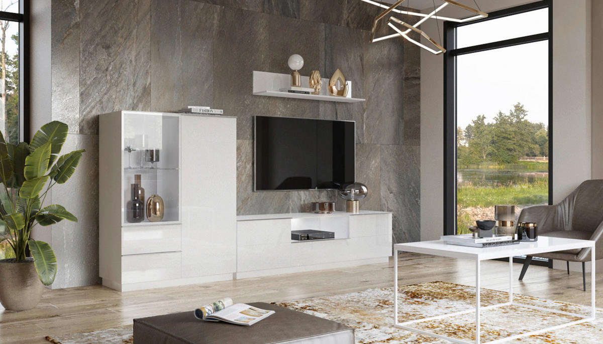 TV-ELEM 180/50/48 cm  - fehér, faalapú anyag/üveg (180/50/48cm) - Venda