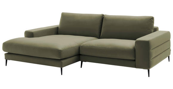 ECKSOFA in Velours Olivgrün 177/253 cm - Schwarz/Olivgrün, Design, Textil/Metall (177/253cm) - Dieter Knoll