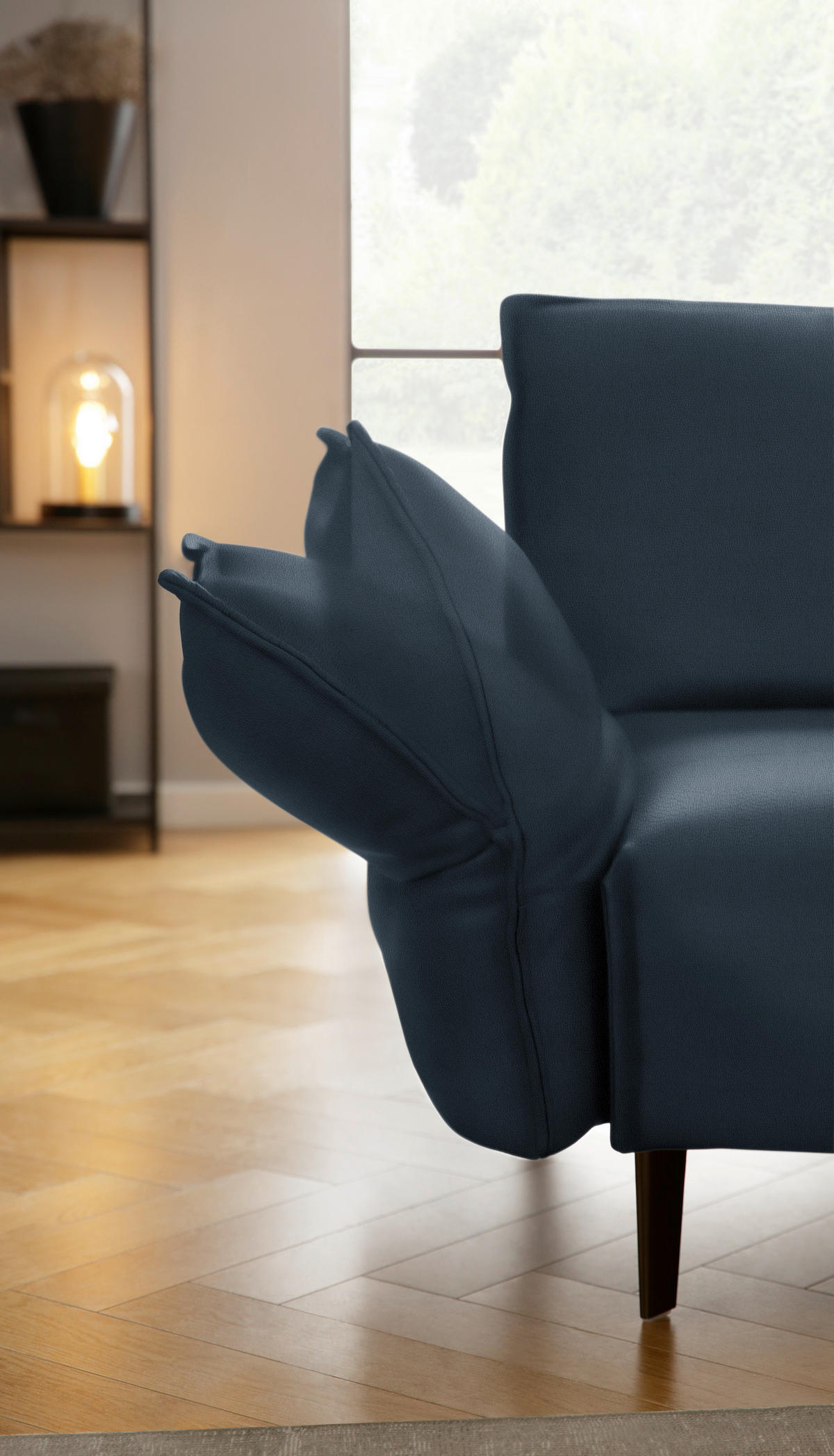 ECKSOFA in Echtleder Dunkelblau  - Schwarz/Dunkelblau, Design, Leder/Metall (340/272cm) - W.Schillig