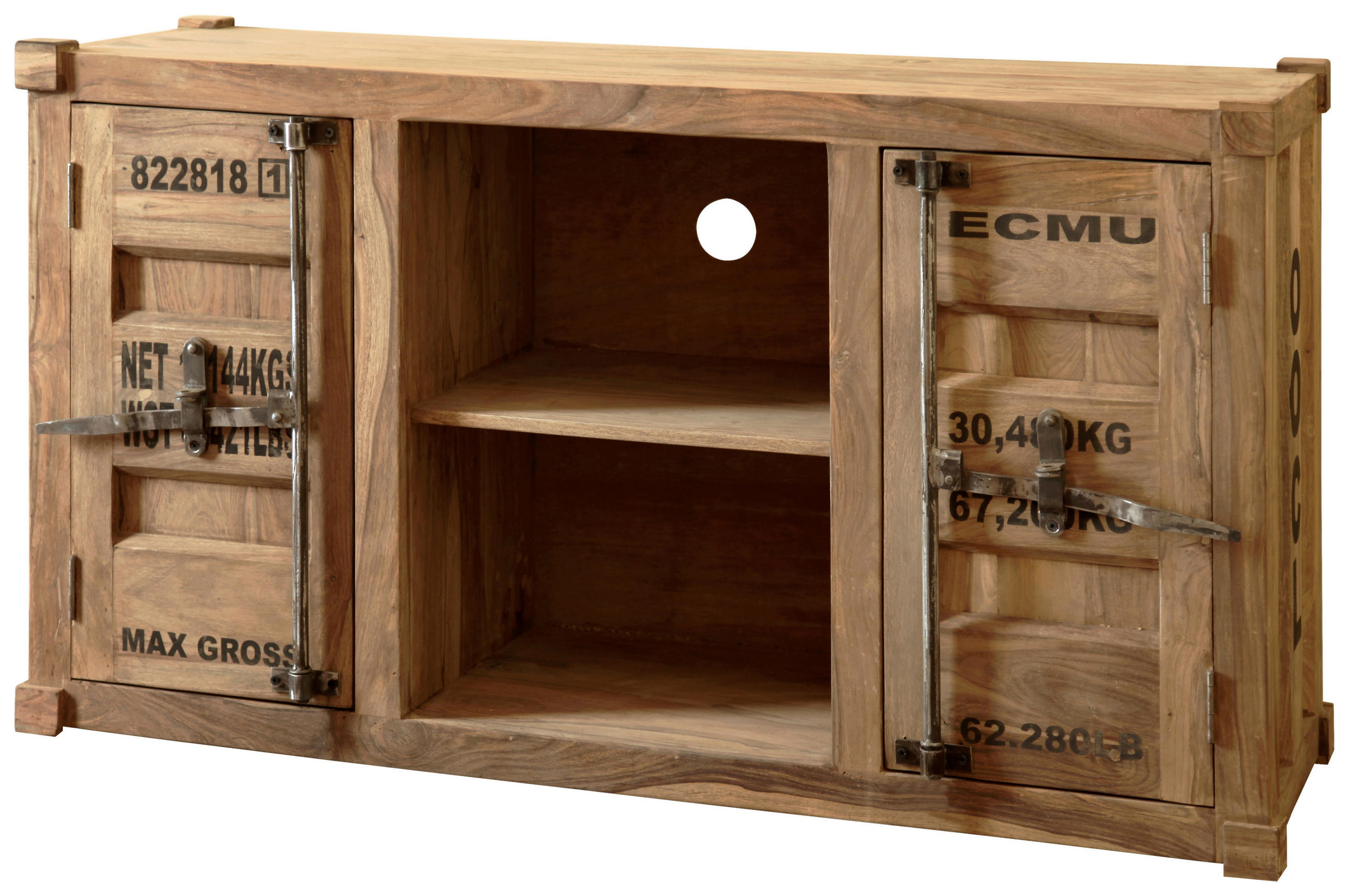 LOWBOARD Sheesham massiv Sheeshamfarben - Sheeshamfarben, KONVENTIONELL, Holz/Metall (129/70/45cm) - Livetastic