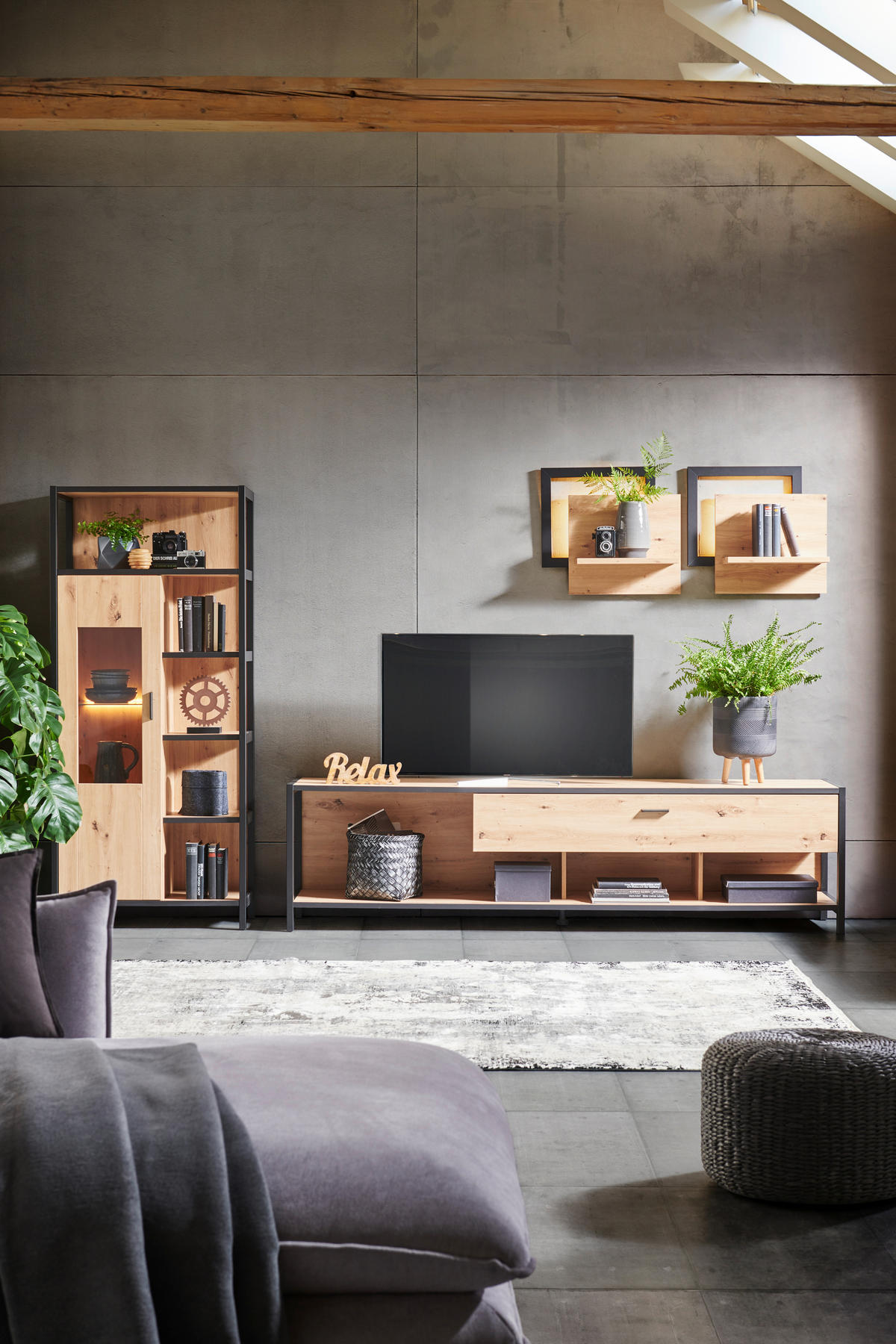 VITRINE Anthrazit, Eichefarben  76/172/40 cm  - Eichefarben/Anthrazit, Design, Glas/Holzwerkstoff (76/172/40cm) - Carryhome