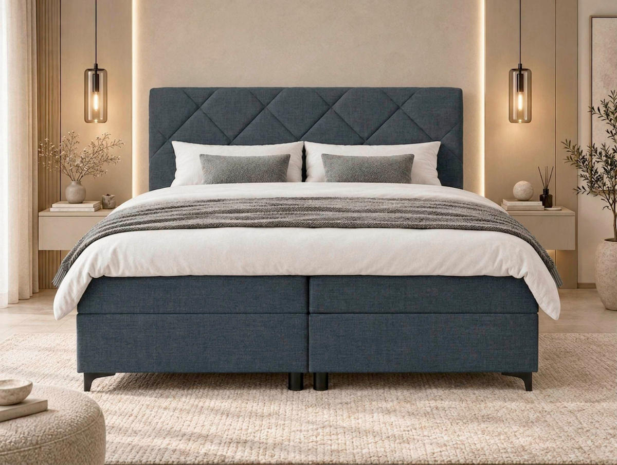 BOXBETT 180/200 cm,  in Petrol, Bettkasten, Topper, H3 + H3 = fest  - Petrol/Schwarz, MODERN, Holz/Textil (180/200cm) - MID.YOU