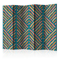 PARAVENT mit 5  Flügel - Dunkelgelb/Mintgrün, Basics, Holz/Textil (225/172/3cm) - artgeist