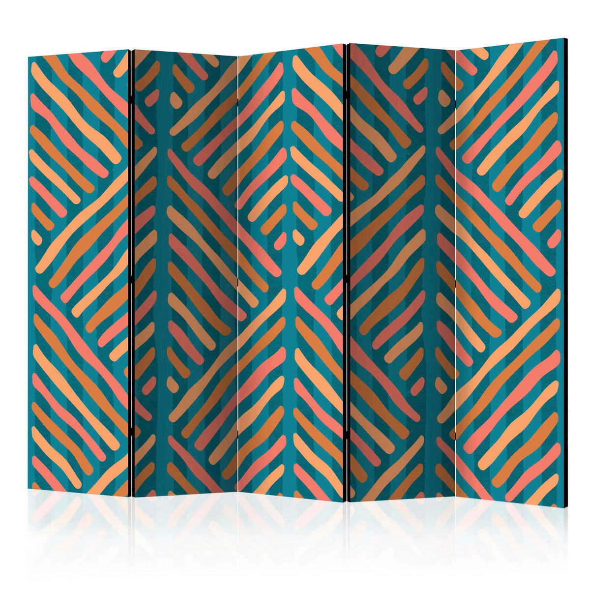 PARAVENT mit 5  Flügel - Dunkelgelb/Mintgrün, Basics, Holz/Textil (225/172/3cm) - artgeist