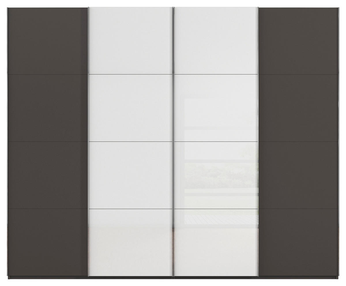 SCHWEBETÜRENSCHRANK 271/235/68 cm 4-türig Graphitfarben, Weiß  - Chromfarben/Graphitfarben, KONVENTIONELL, Glas/Holzwerkstoff (271/235/68cm) - Novel