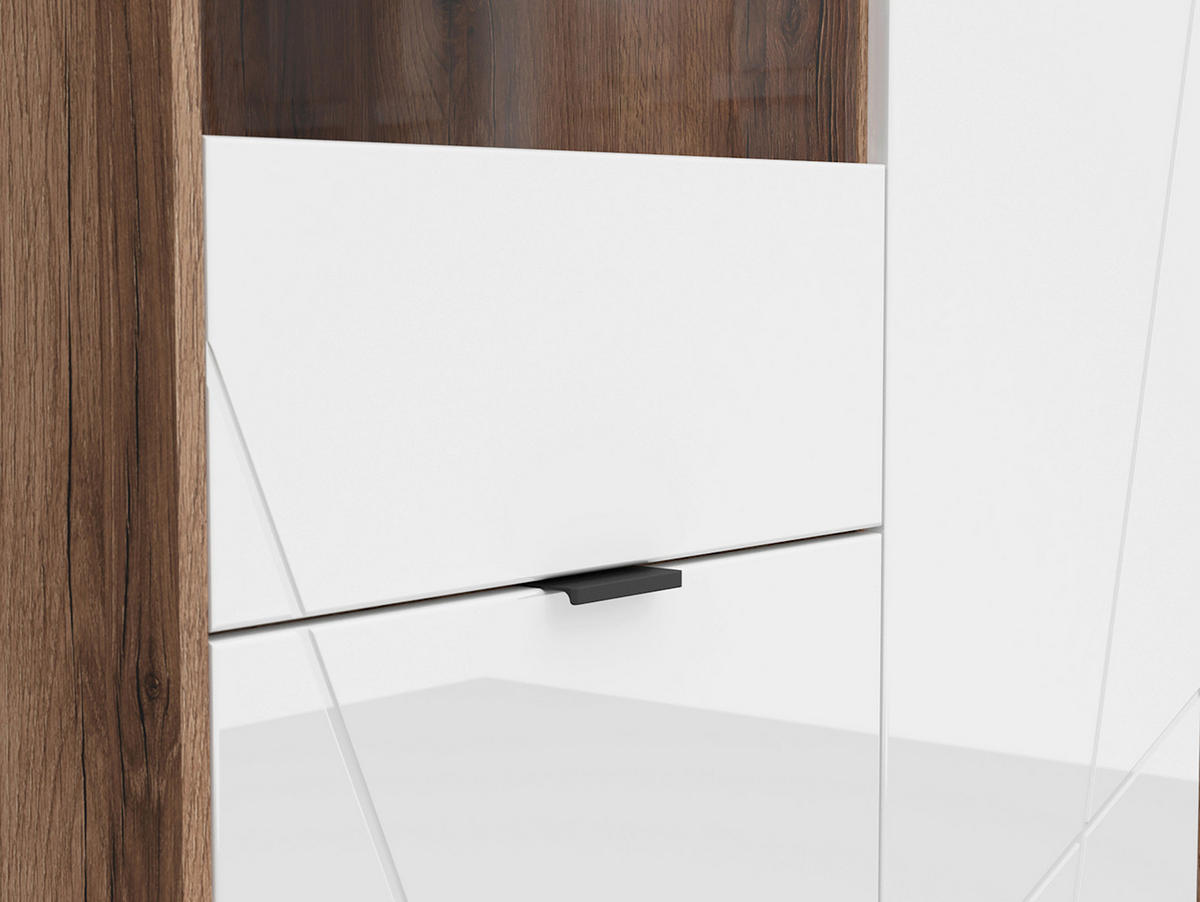 VITRINE in Eichefarben, Weiss Hochglanz  - Weiss Hochglanz/Eichefarben, Design, Glas/Holzwerkstoff (94/157/42,5cm)