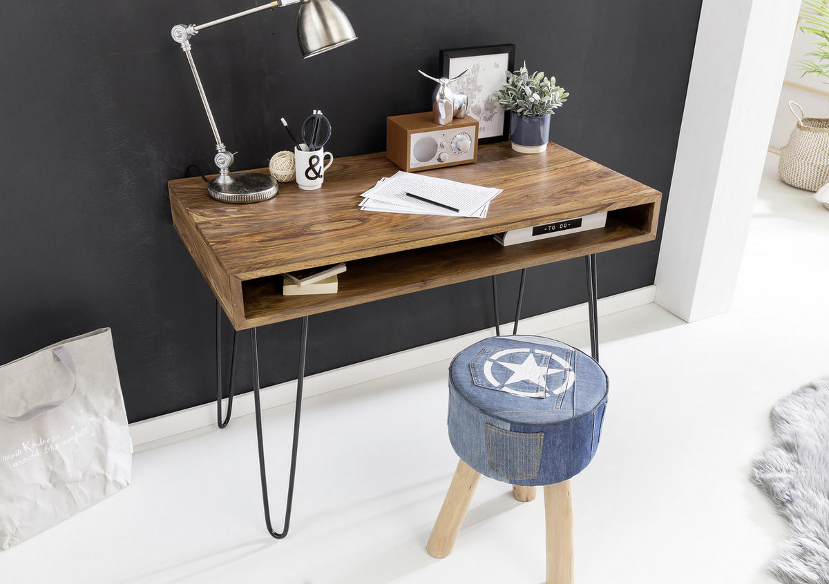 SCHREIBTISCH 110/60/76 cm  in Sheeshamfarben  - Sheeshamfarben/Schwarz, Design, Holz/Metall (110/60/76cm) - MID.YOU
