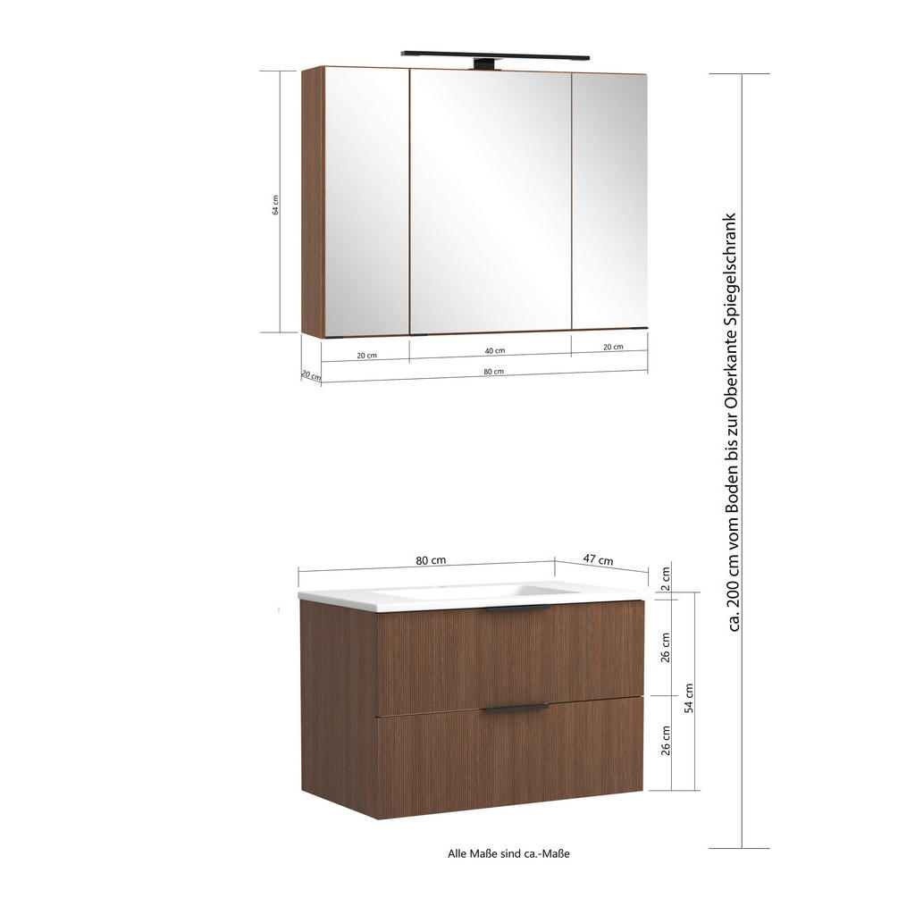 Thumbnail - Held Badezimmer Sheffield, Schwarz, Dunkelbraun, Metall, 3-teilig, Streifen, 6 Fächer, 2,2 Schubladen, G, 80 cm, Made in...