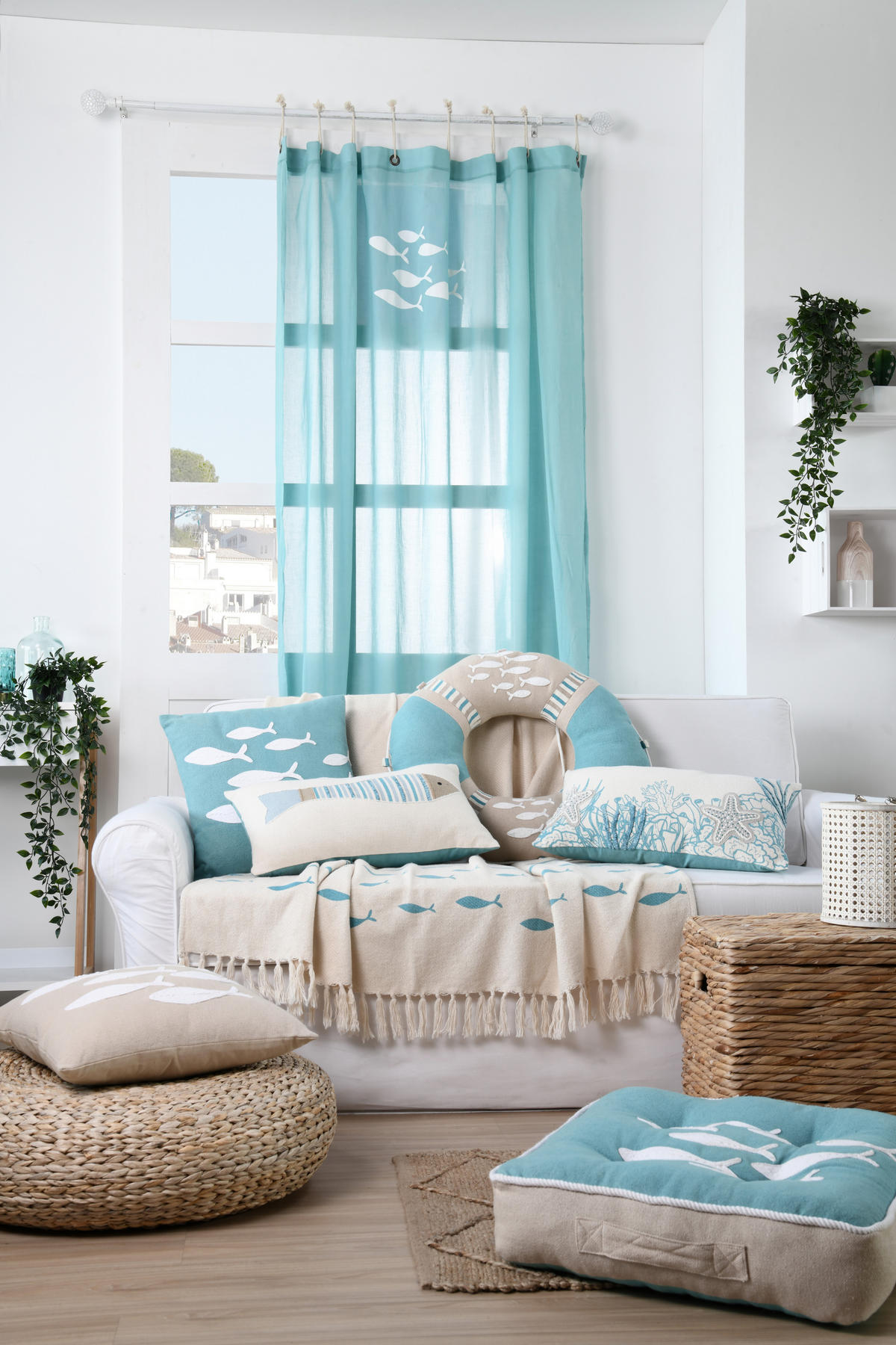 ZAVESA Z OBROČKI   140/260 cm   - turkizna, Konvencionalno, tekstil (140/260cm)