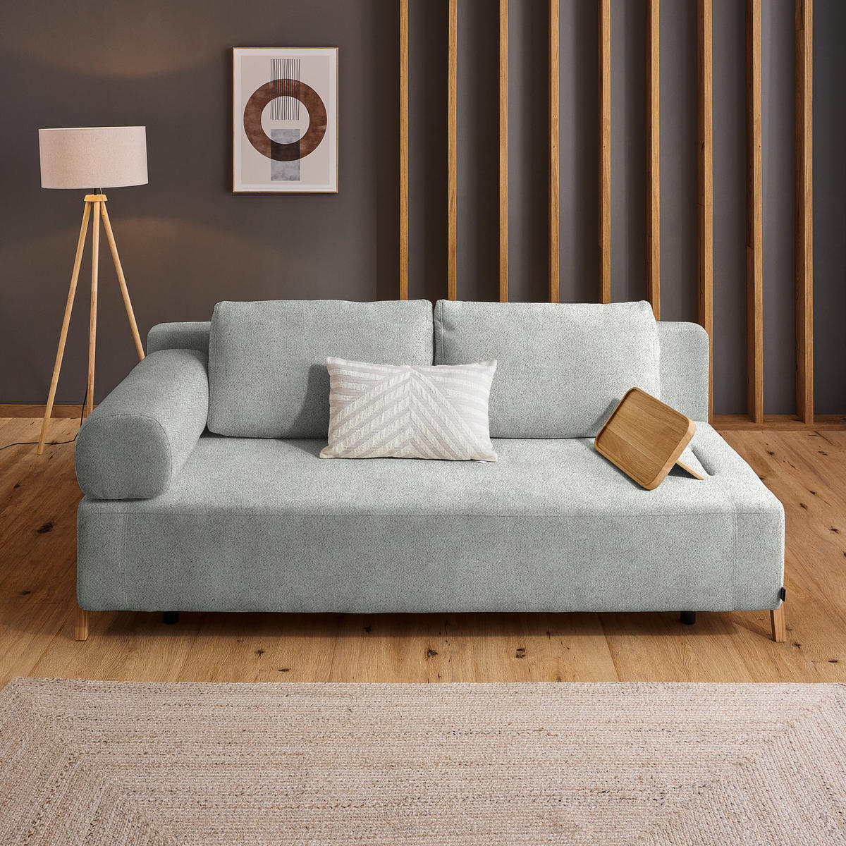 SCHLAFSOFA in Holz, Textil Hellgrau  - Hellgrau/Naturfarben, Design, Holz/Textil (211/88/102cm) - Niels Andersson