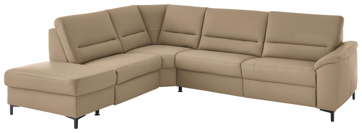 ECKSOFA  in Echtleder Cappuccino  249/290 cm  - Schwarz/Cappuccino, KONVENTIONELL, Leder/Metall (249/290cm) - Beldomo Premium