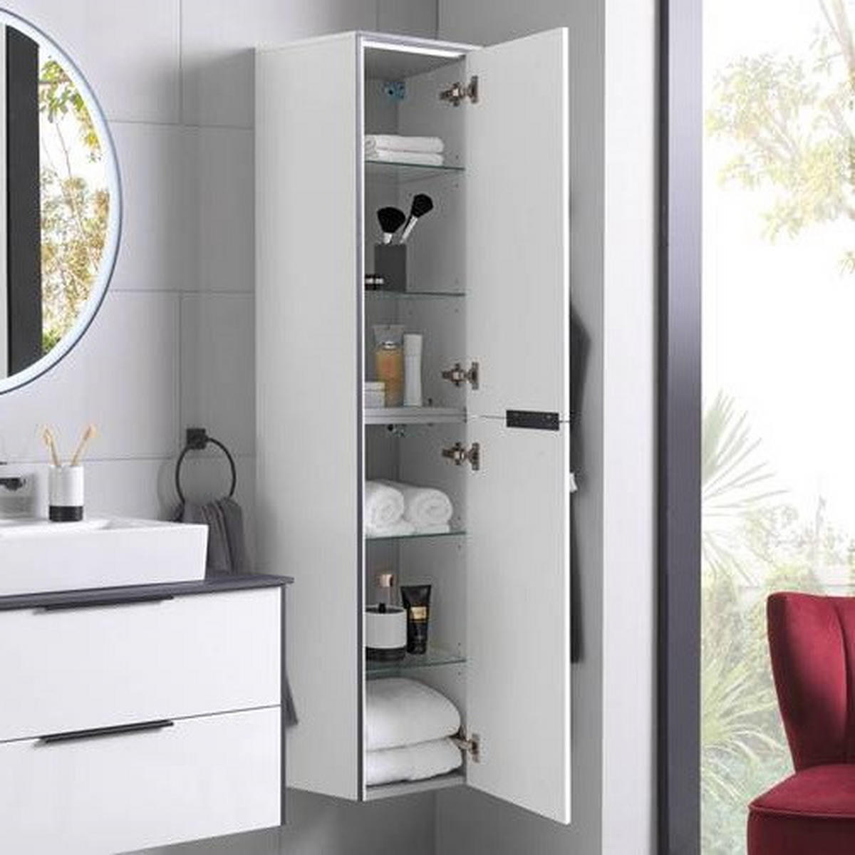 HOCHSCHRANK 32,8/163,3/32,0 cm  - Weiß Hochglanz/Schwarz, Basics, Glas/Holzwerkstoff (32,8/163,3/32,0cm) - Voleo
