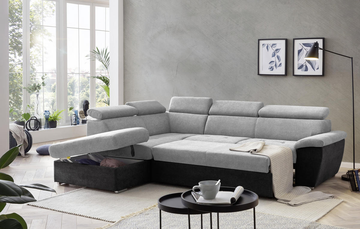 ECKSOFA in Mikrofaser Schwarz, Silberfarben  216/262 cm  - Chromfarben/Silberfarben, Design, Textil/Metall (216/262cm) - Livetastic