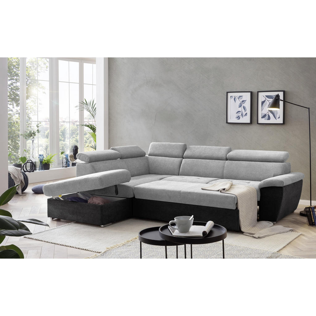 Thumbnail - Livetastic Ecksofa, Schwarz, Silber, Textil, 4-Sitzer, Ottomane links, L-Form, 262x216 cm, Made in EU, seitenverkehrt er...