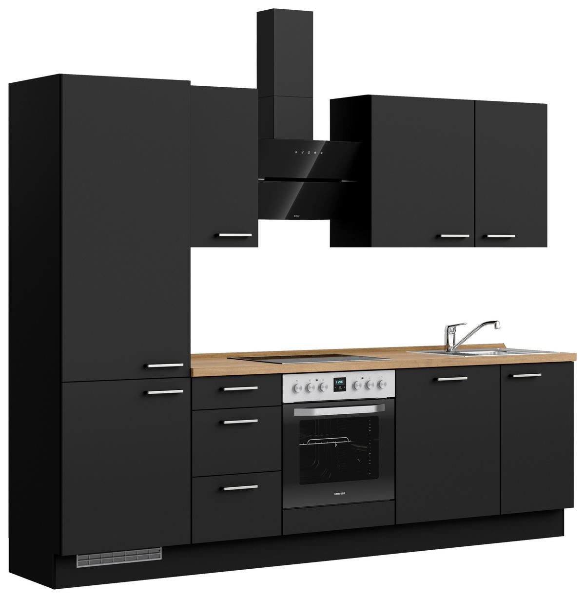 KÜCHENBLOCK 270 cm   in Schwarz, Eichefarben  - Edelstahlfarben/Eichefarben, MODERN, Holzwerkstoff/Metall (270cm) - Nobilia