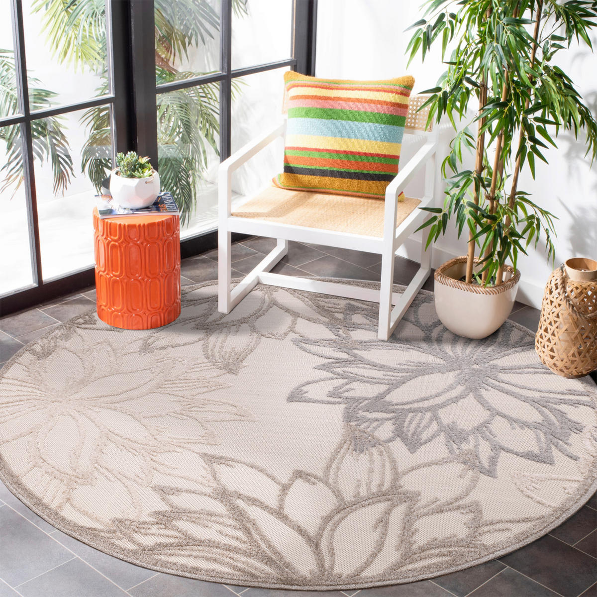 TEPIH ZA UNUTAR./VANJ. UPORAB  120 cm  krem, bež  Floral  - bež/krem, Lifestyle, tekstil/plastika (120cm)