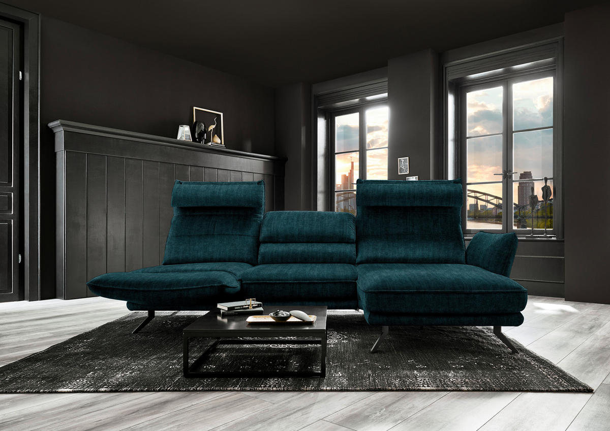 ECKSOFA in Velours Waldgrün  - Waldgrün/Schwarz, Design, Textil/Metall (283/153cm) - Valdera