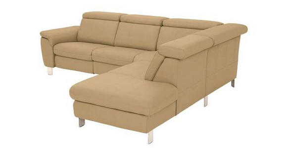 ECKSOFA in Echtleder Hellbraun  - Hellbraun/Alufarben, Design, Leder/Metall (271/242cm) - Cantus