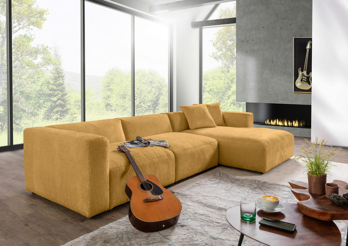 ECKSOFA Senfgelb Chenille  - Senfgelb/Creme, MODERN, Kunststoff/Textil (323/178cm) - Carryhome