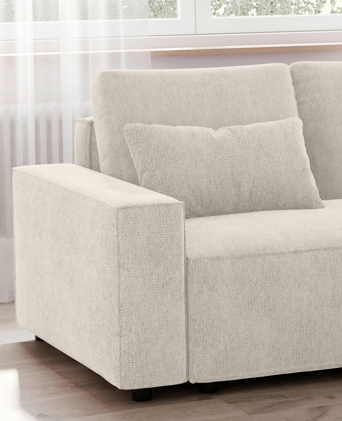 ECKSCHLAFSOFA in Chenille Beige  - Beige/Schwarz, Modern, Kunststoff/Textil (247/154cm) - Livetastic