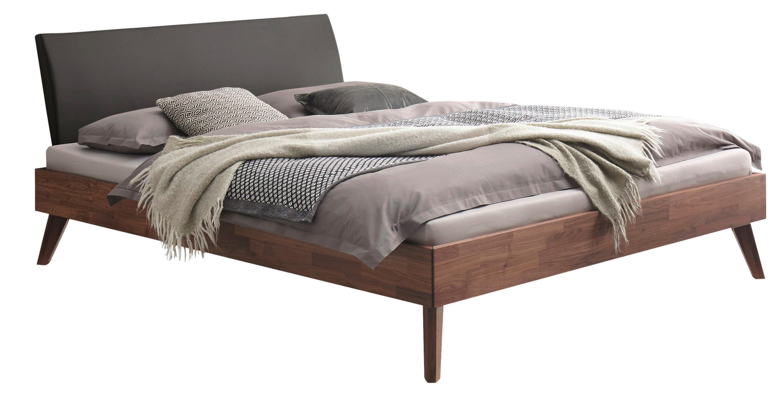 BETT 200/200 cm,  in Nussbaumfarben,  - Anthrazit/Nussbaumfarben, Natur, Holz (200/200cm) - Hasena