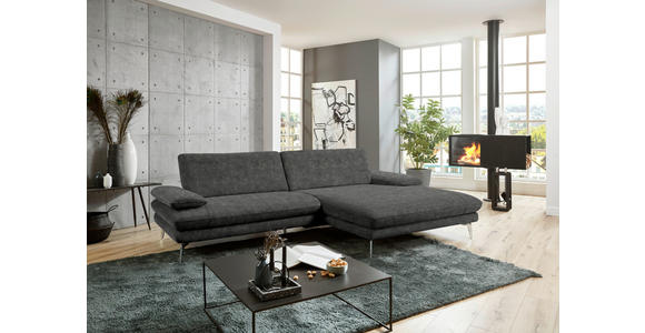 ECKSOFA in Velours Dunkelgrau 284/184 cm - Dunkelgrau/Schwarz, Design, Textil/Metall (284/184cm) - Dieter Knoll