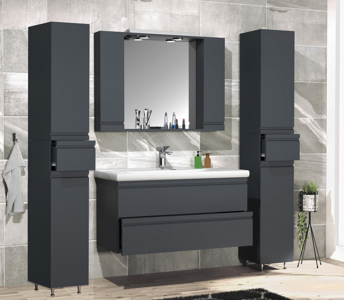 BADEZIMMER 5-teilig  in 160 cm  - Anthrazit, Modern, Glas/Keramik (160cm) - MID.YOU