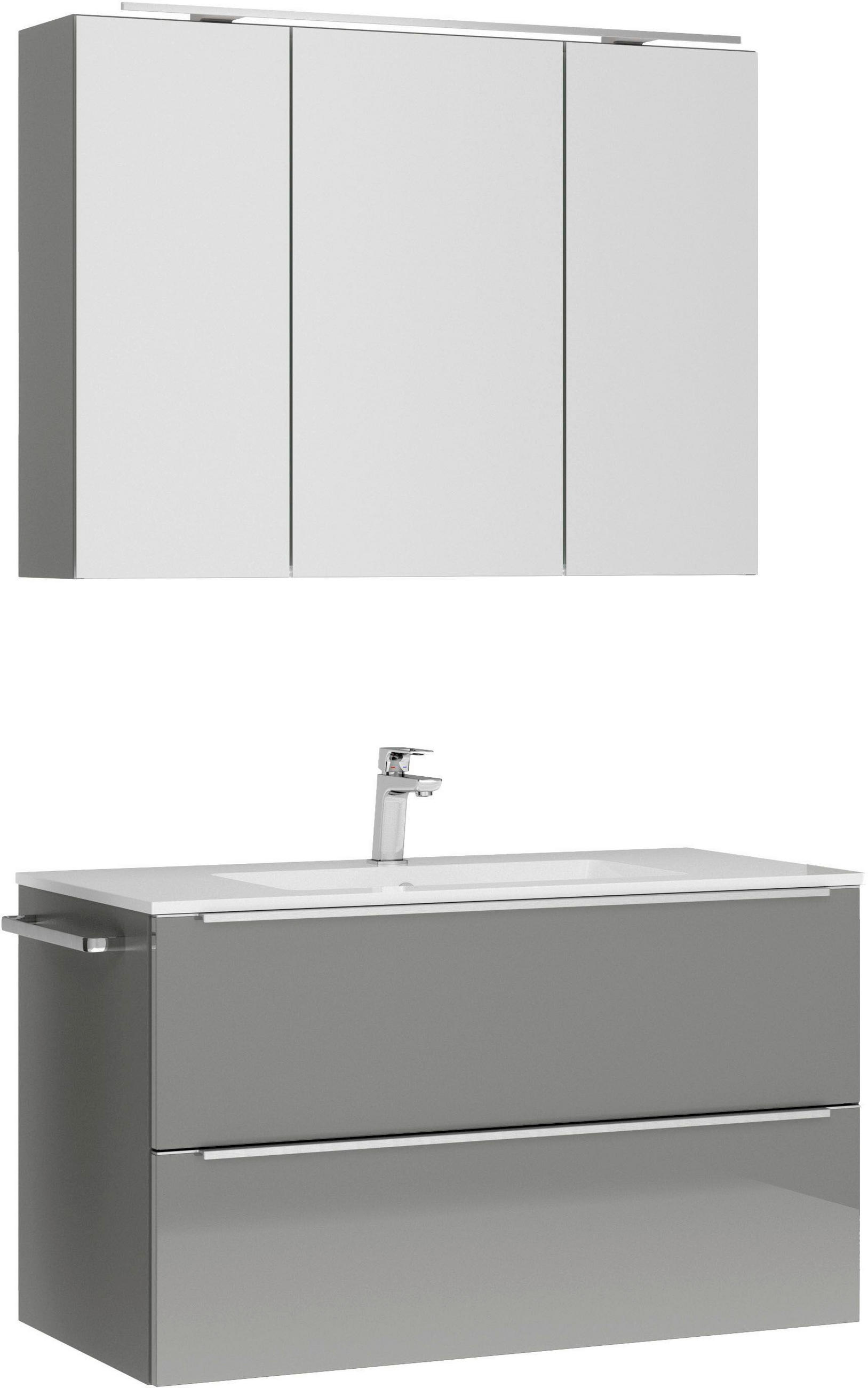 BADEZIMMER 3-teilig  in 101 cm  - Schieferfarben/Edelstahlfarben, MODERN, Holzwerkstoff/Stein (101cm) - Nobilia