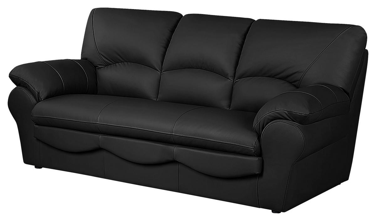 3-SITZER-SOFA Echtleder Schwarz  - Schwarz, Design, Leder/Kunststoff (205/92/85cm) - Livetastic