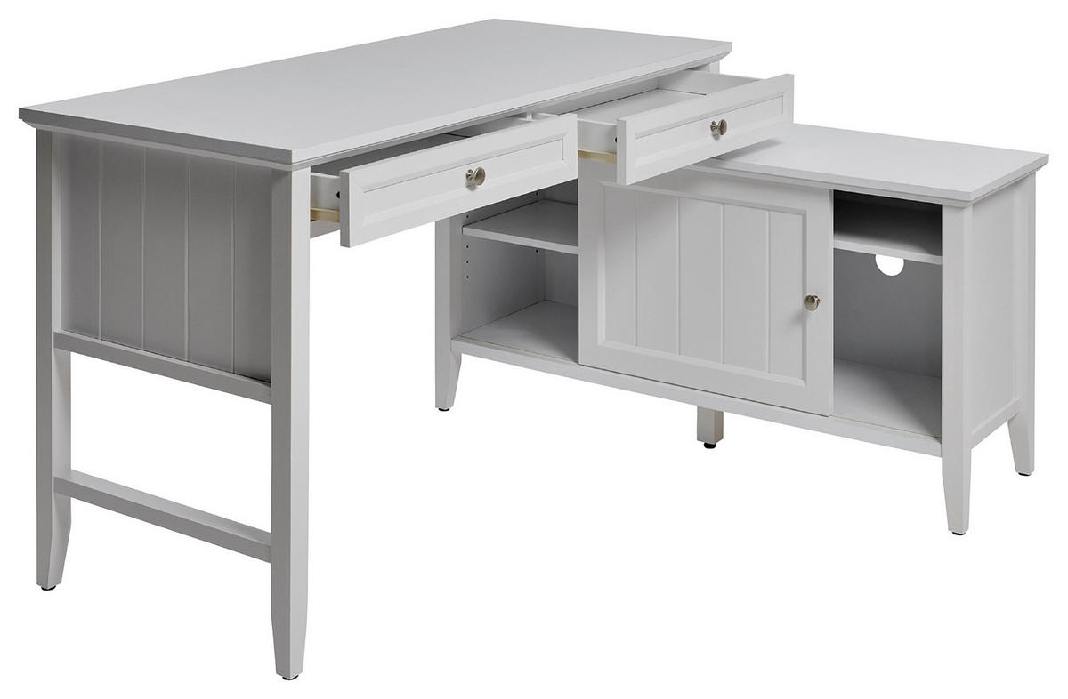 ECKSCHREIBTISCH 145/120/77 cm  in Weiss  - Weiss/Silberfarben, Modern, Holzwerkstoff/Metall (145/120/77cm) - MID.YOU