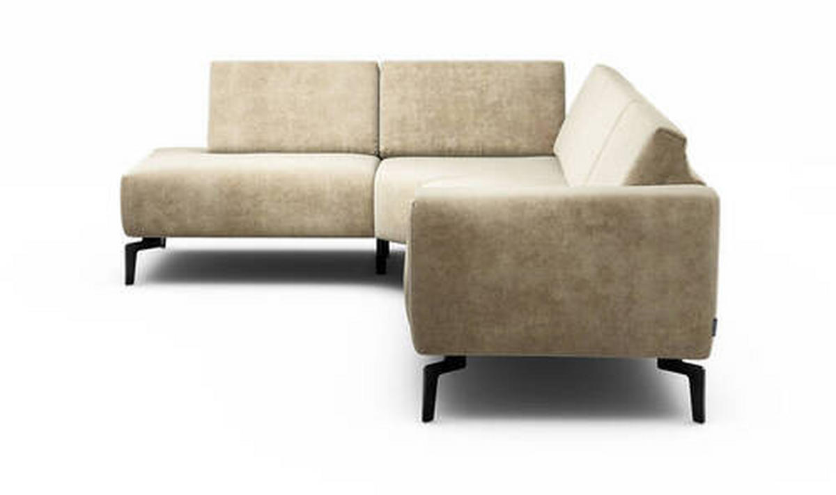ECKSOFA in Samt Sandfarben  193/256 cm  - Sandfarben/Schwarz, Design, Textil/Metall (193/256cm) - SENSOO