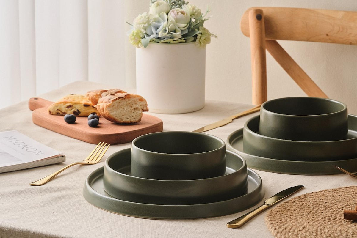 KOMPLETT SERVIS Kyoto 12 delar  - grön, Trend, keramik - Novel
