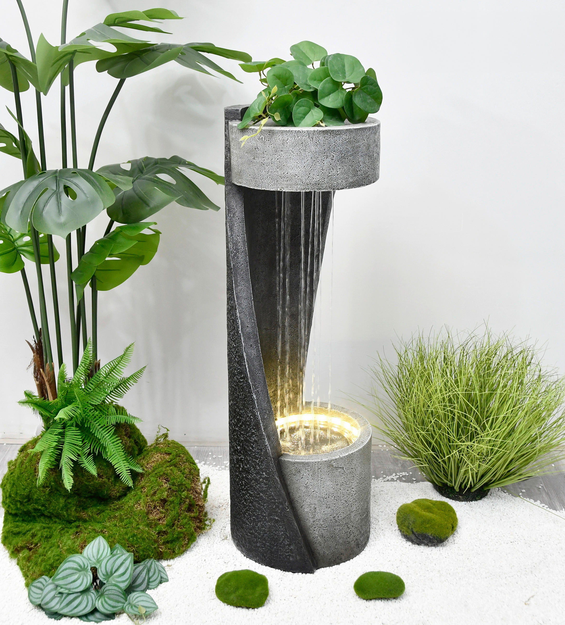 GARTENBRUNNEN - Schwarz/Grau, Basics, Glas/Kunststoff (30/91/30cm) - Gardenson