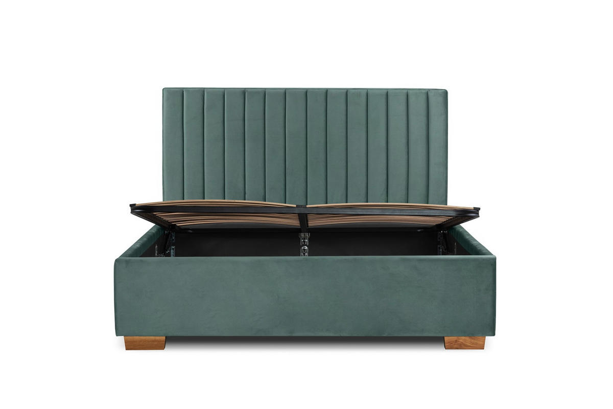 Pat Tapițat, 140/200 cm, verde - verde/culoare lemn stejar, Basics, metal/lemn (140/200cm) - Carryhome
