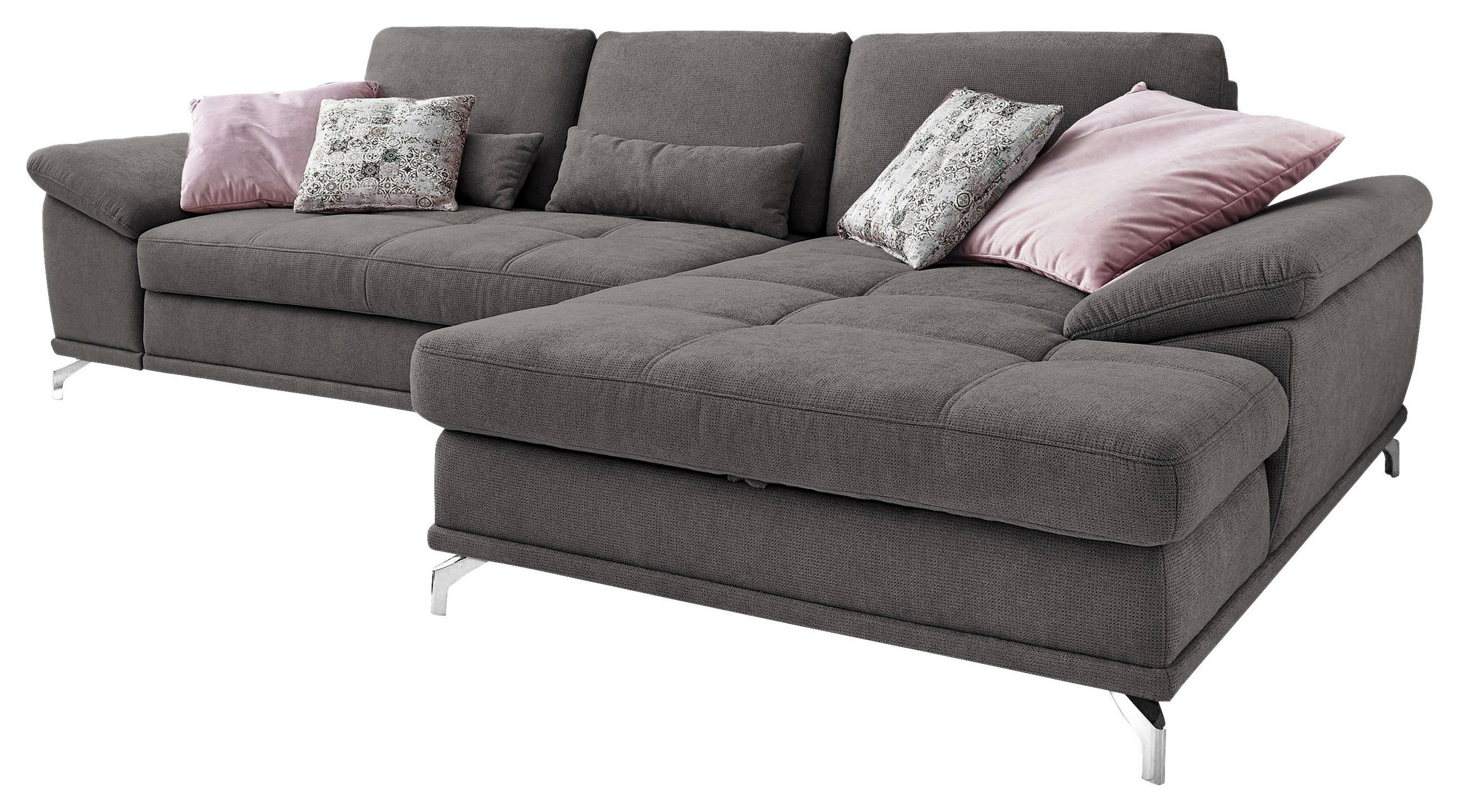 ECKSOFA in Flachgewebe Grau  - Silberfarben/Grau, Konventionell, Textil/Metall (301/176cm) - Sit & More