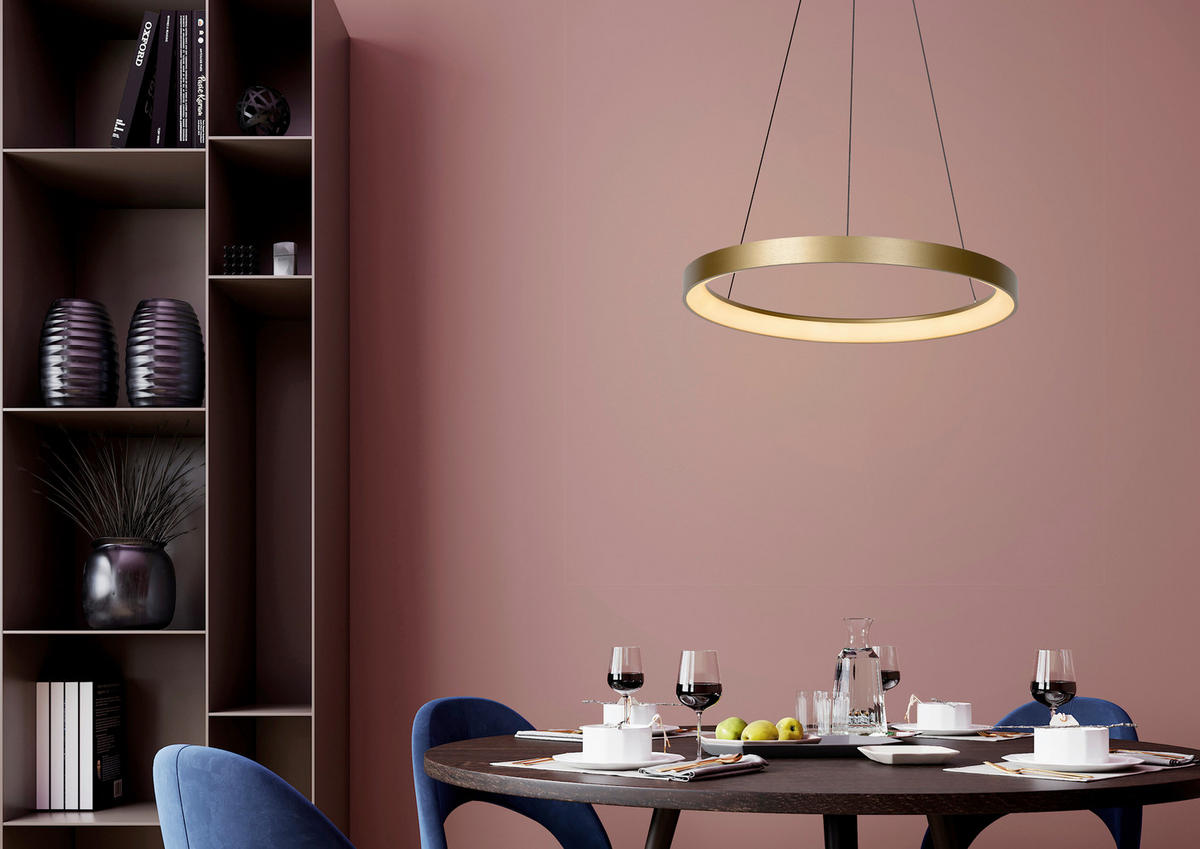 LED-HÄNGELEUCHTE 58/150 cm  - Messingfarben/Opal, Design, Kunststoff/Metall (58/150cm) - Lucide