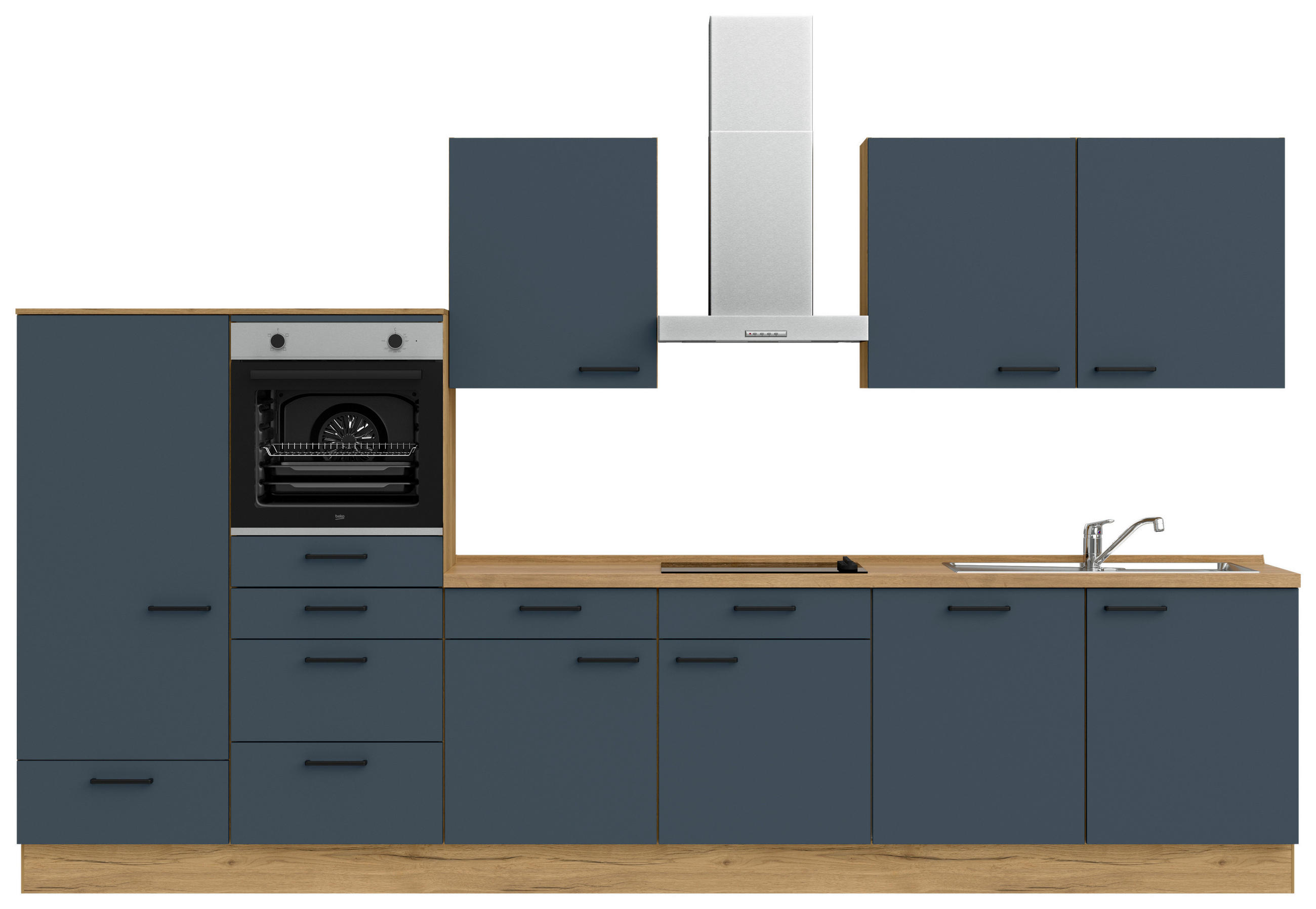 KÜCHENLEERBLOCK 360 cm   in Blau, Eichefarben  - Blau/Eichefarben, MODERN, Holzwerkstoff/Metall (360cm) - Nobilia