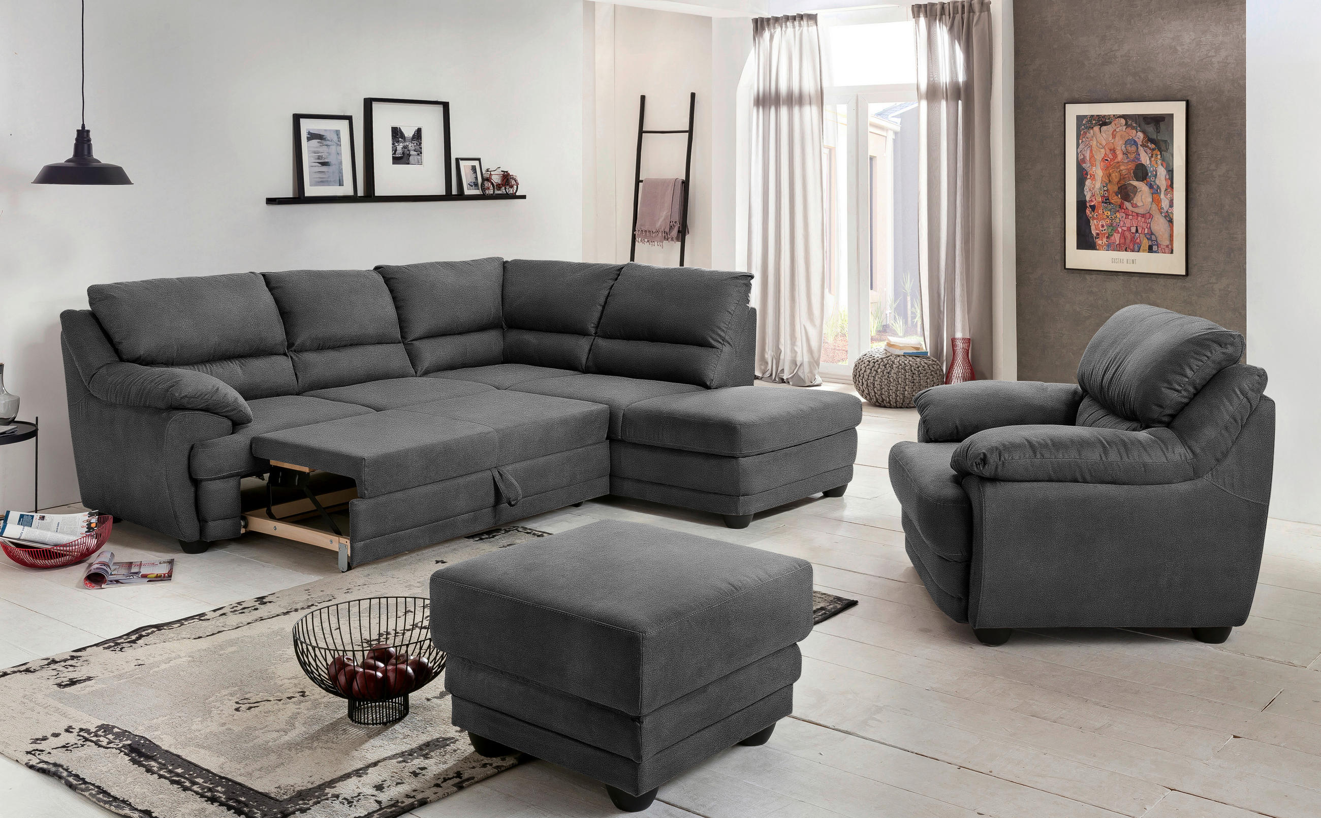 HOCKER in Textil Anthrazit - Anthrazit/Schwarz, Design, Kunststoff/Textil (65/46/65cm) - Livetastic