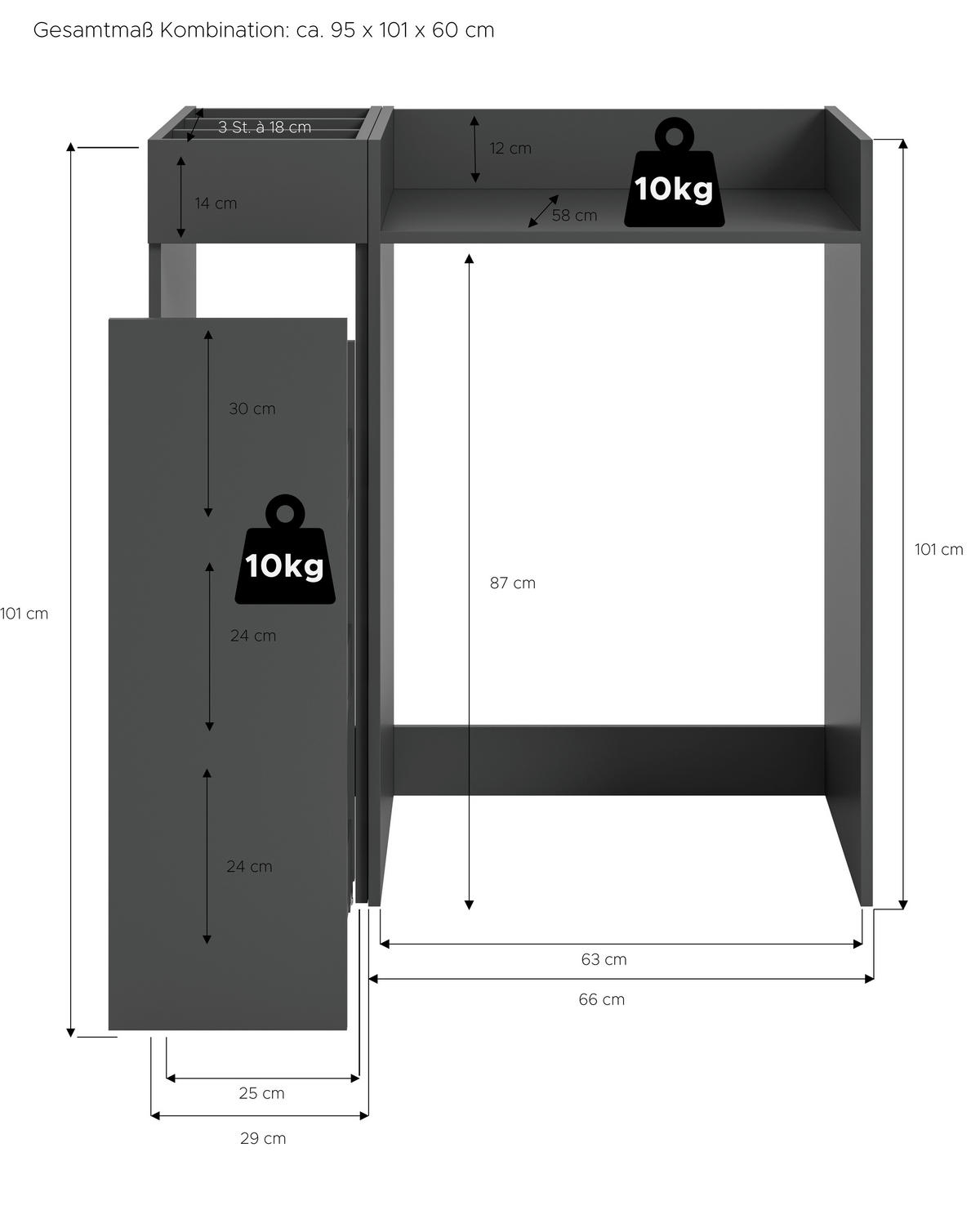 WASCHMASCHINENSCHRANK 95/101/60 cm Anthrazit  - Weiss/Anthrazit, Basics, Holzwerkstoff/Kunststoff (95/101/60cm) - MID.YOU