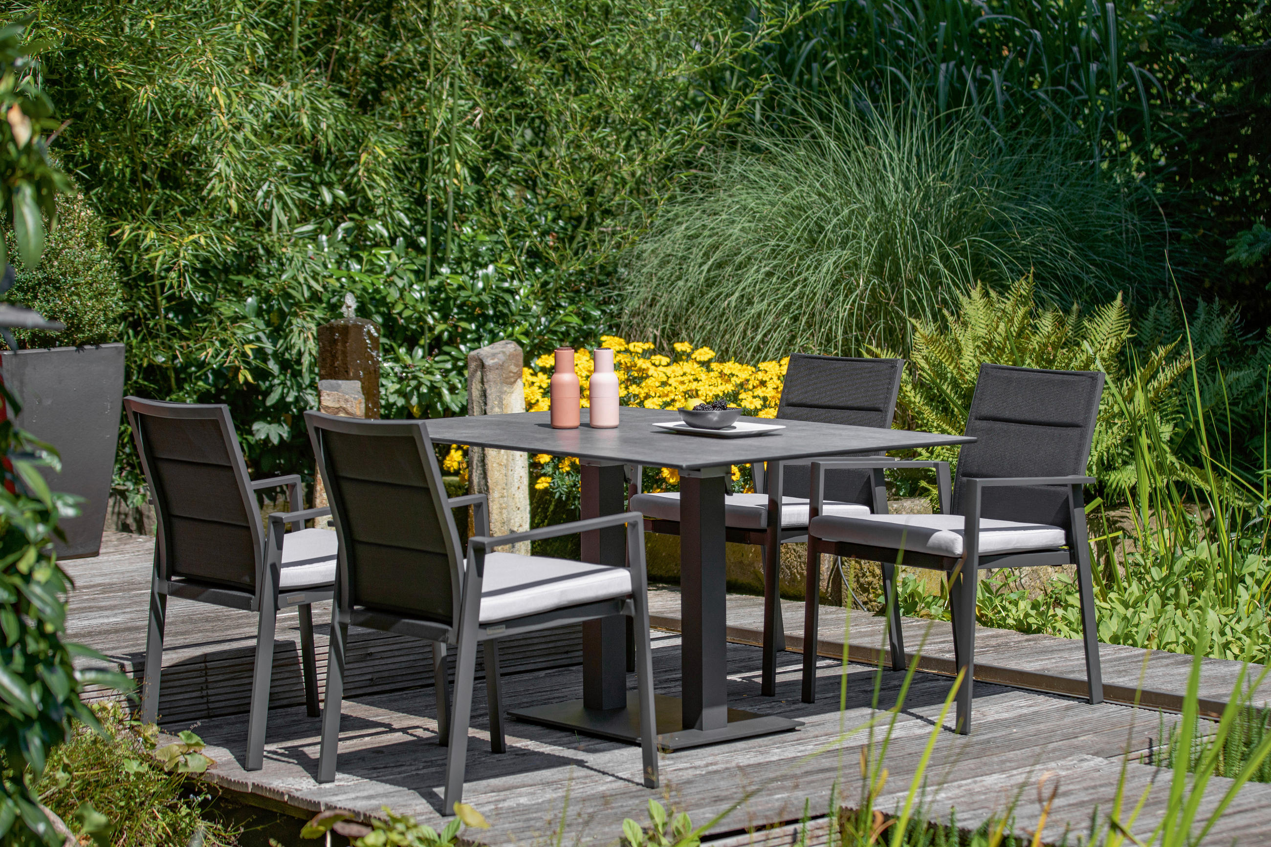 GARTENSTUHL Aluminium Anthrazit, Schwarz  - Anthrazit/Schwarz, Basics, Textil/Metall (62/86/61cm)