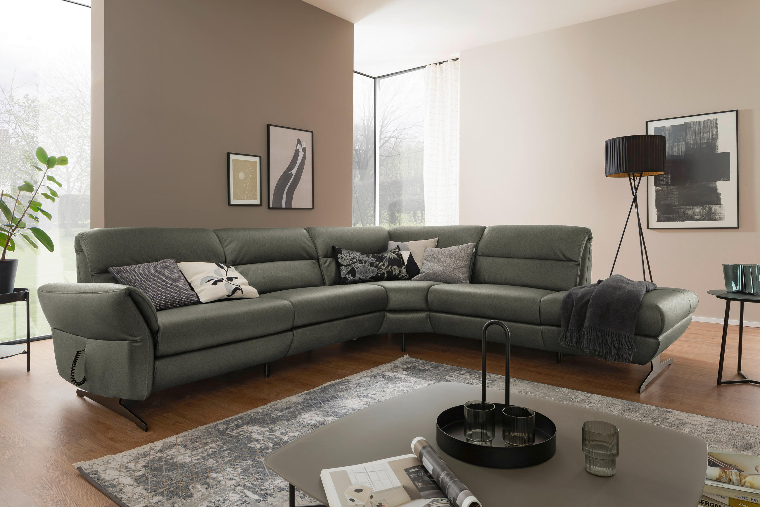 ECKSOFA Grau Echtleder  - Schwarz/Grau, Design, Leder/Metall (286/258cm) - Schöner Wohnen