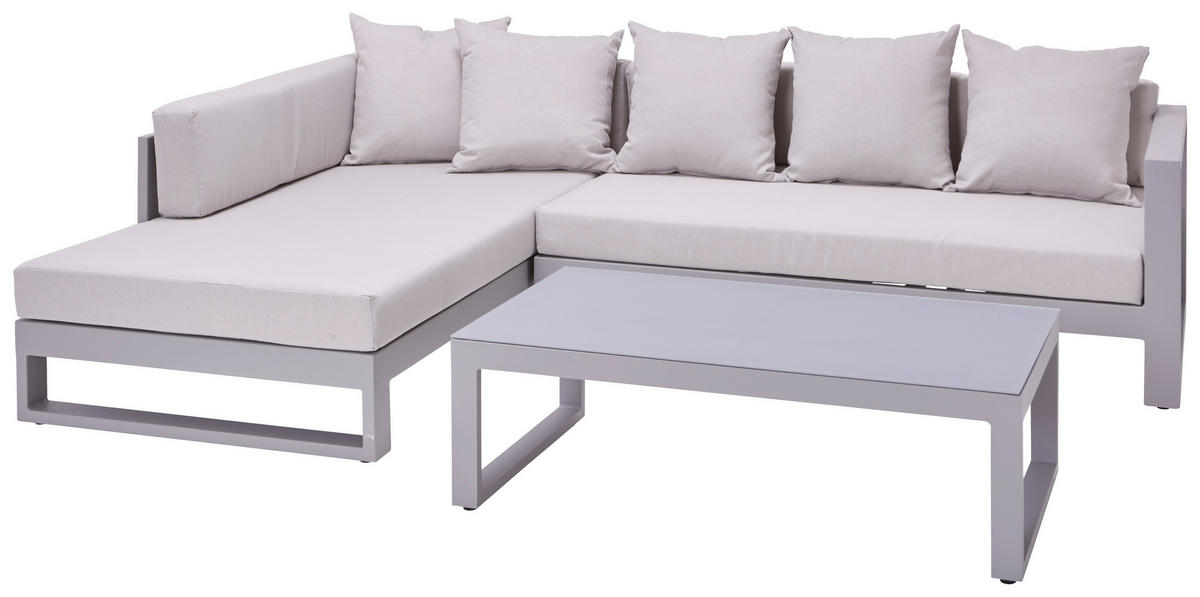LOUNGEGARNITUR 3-teilig  180/248 cm  Aluminium  - Hellgrau, Design, Glas/Textil (180/248cm) - Amatio