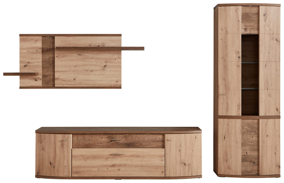 WOHNWAND  in Eichefarben, Eiche Artisan 313/208,6/50 cm  - Eichefarben/Alufarben, Design, Glas/Holzwerkstoff (313/208,6/50cm) - Xora
