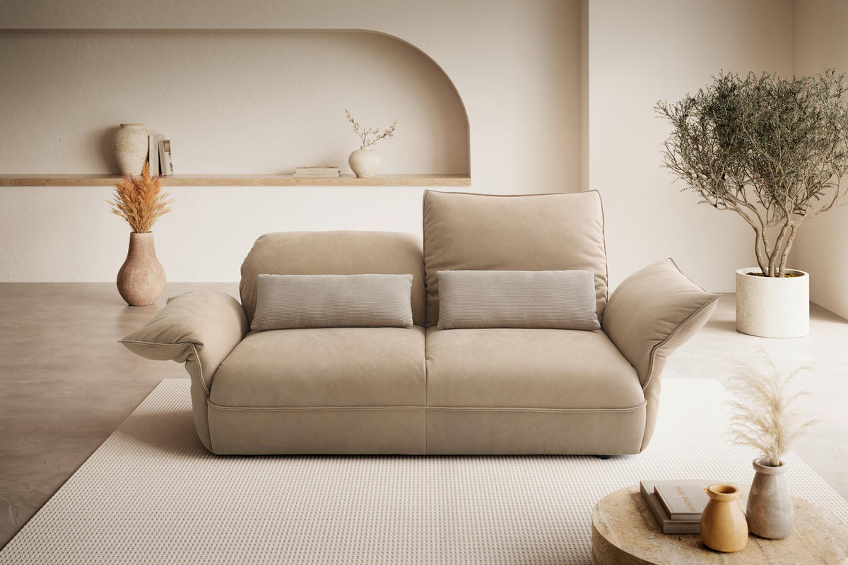 2,5-SITZER Beige Echtleder  - Beige/Schwarz, Design, Leder/Kunststoff (190/74-99/87-117cm) - Koinor