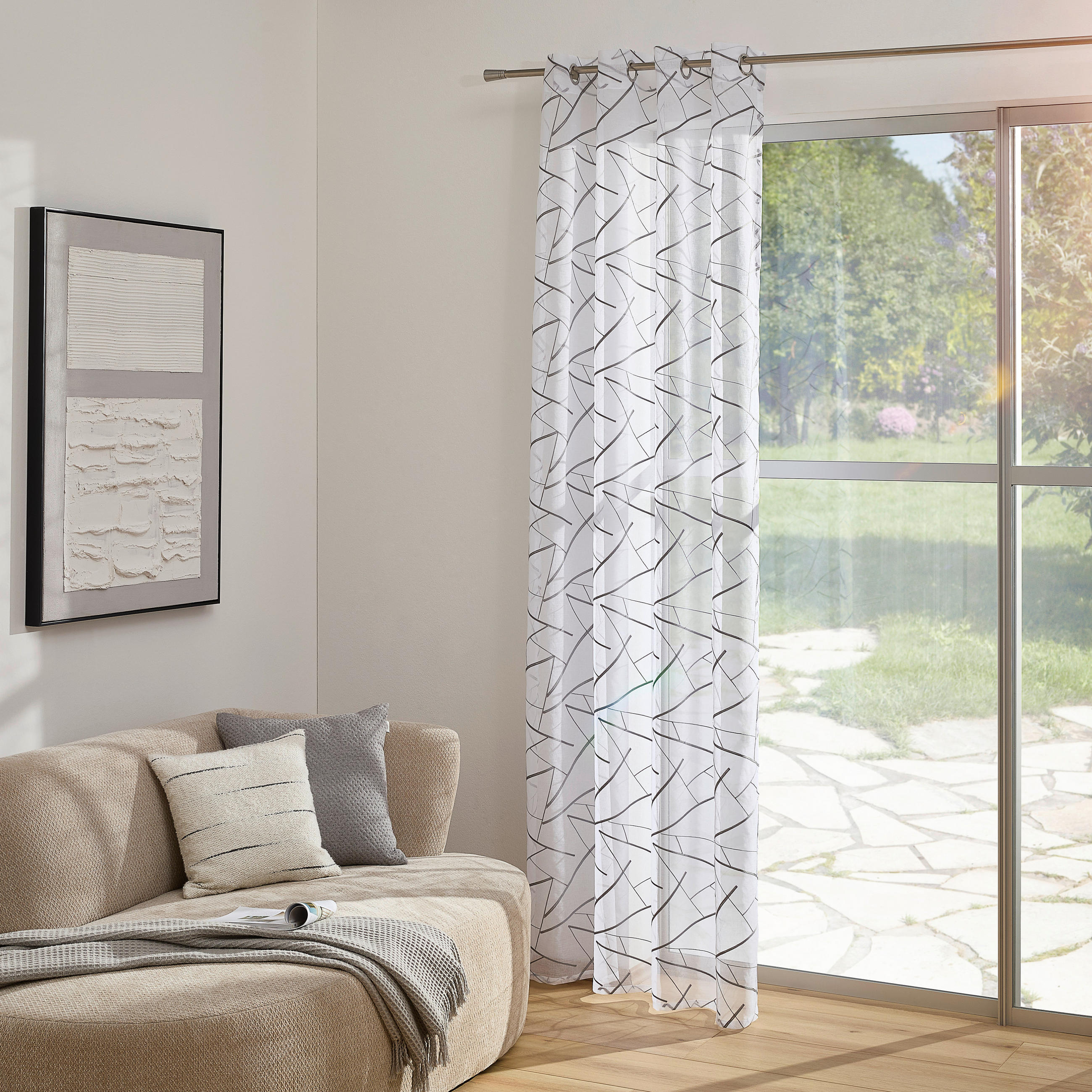 ÖSENSCHAL GRAPHIK halbtransparent 140/245 cm   - Grau, Design, Textil (140/245cm) - Esposa