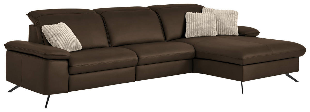 ECKSOFA  Echtleder Dunkelbraun  - Dunkelbraun/Schwarz, Design, Leder/Metall (307/169cm) - Beldomo Premium