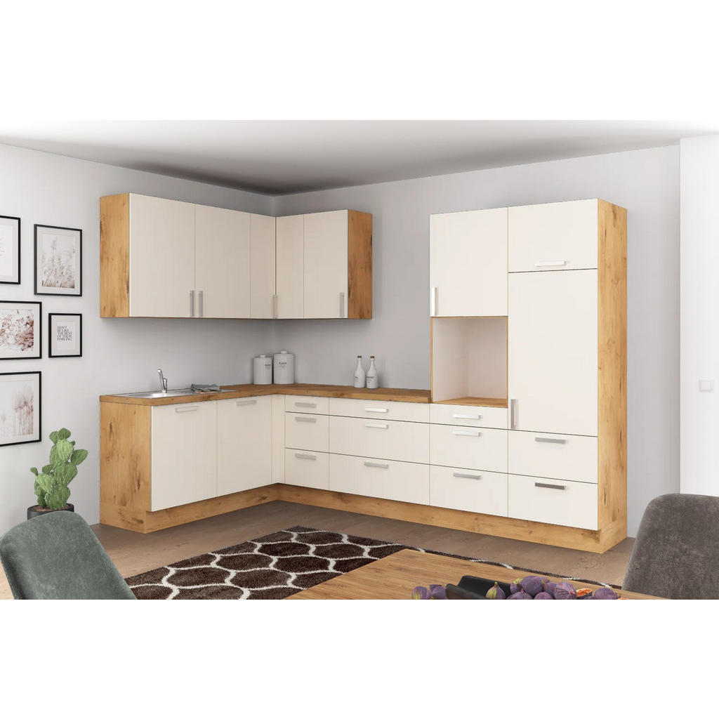 Eckküche Ip1200 ohne Geräte 185x320cm Magnolie/Eiche Dekor