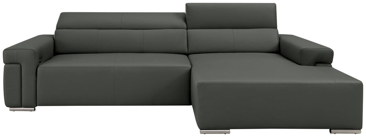 Ecksofa inkl. Funktion DUA Anthrazit Echtleder  - Chromfarben/Anthrazit, Design, Leder/Metall (293/170cm) - Novel