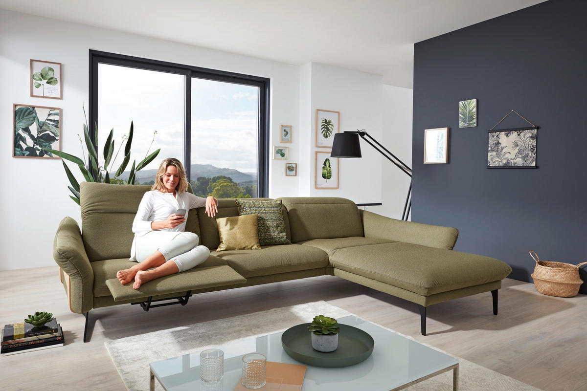 ECKSOFA in Webstoff Olivgrün  - Anthrazit/Olivgrün, Design, Holz/Textil (314/179cm) - Himolla